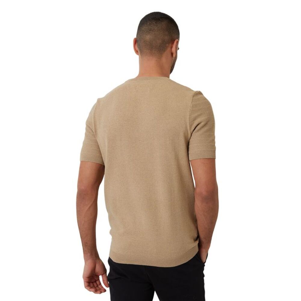 Threadbare Mens Textured Rib Knit Regular T-Shirt / Beige - Picture 2 of 2